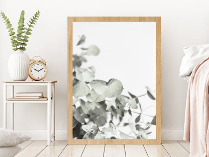 Tropical Leaves Faded Closeup Photograph Glass Framed Wall Art, Ready to Hang Quality Print Without White Border Oak