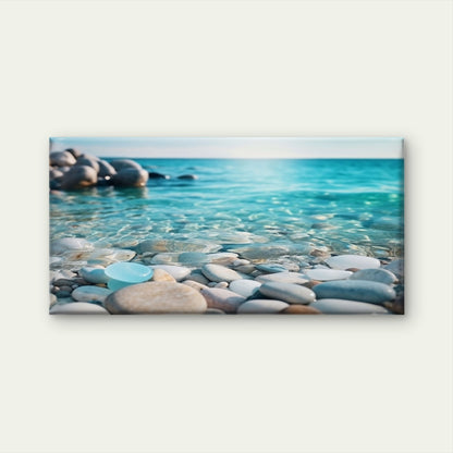 Coastal Beach Pebbles Clear Ocean Wall Art Canvas Office Home Framed 120x60cm