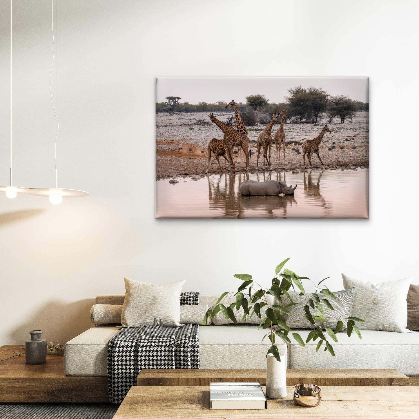 Giraffe Rhino Okaukuejo Waterhole Namibia Wall Art Decor 100% Australian Made