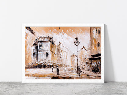 Street View Of Paris Glass Framed Wall Art, Ready to Hang Quality Print Without White Border White