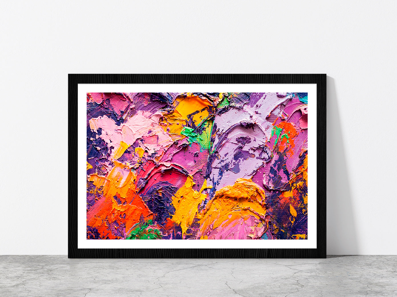 Colorful Abstract Oil Painting Glass Framed Wall Art, Ready to Hang Quality Print With White Border Black