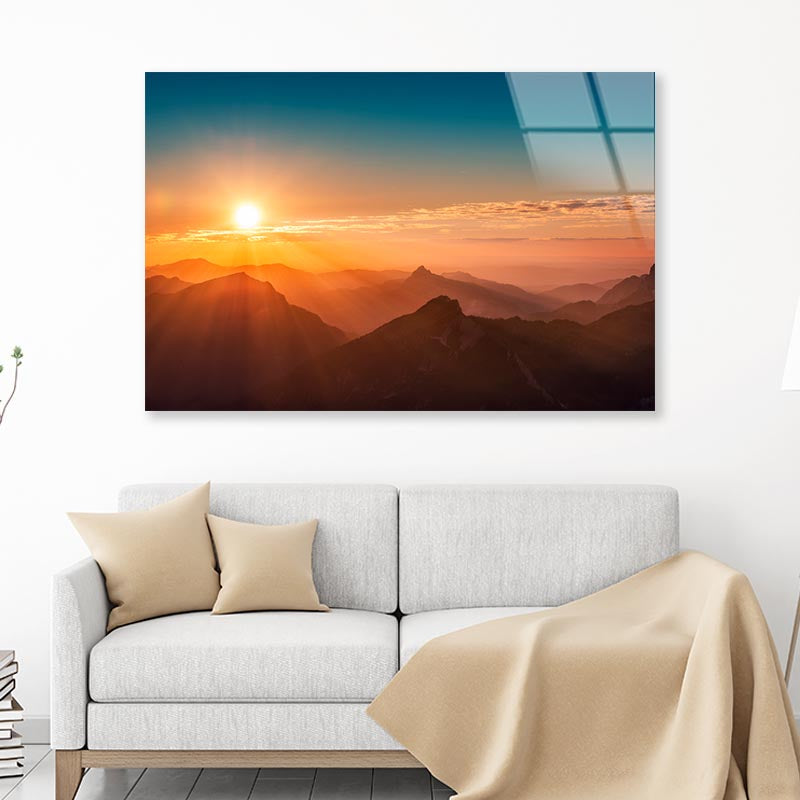 Colorful Sunset on Top of Austrian Mountain Alps Acrylic Glass Print Tempered Glass Wall Art 100% Made in Australia Ready to Hang - Bella Home Decor