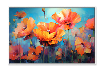 Orange Red Poppy Flowers Oil Painting Wall Art Limited Edition High Quality Print Canvas Box Framed White