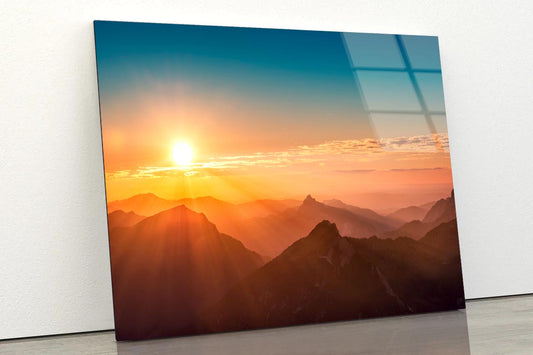 Colorful Sunset on Top of Austrian Mountain Alps Acrylic Glass Print Tempered Glass Wall Art 100% Made in Australia Ready to Hang - Bella Home Decor