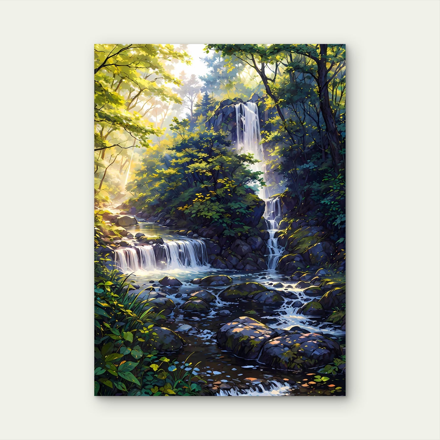 Tropical Forest Stream Waterfall 40x60cm Metal Print Ready to Hang