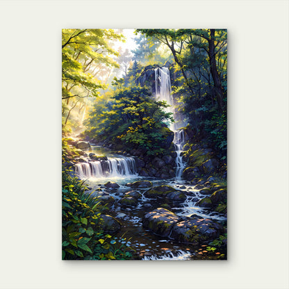 Tropical Forest Stream Waterfall 40x60cm Metal Print Ready to Hang