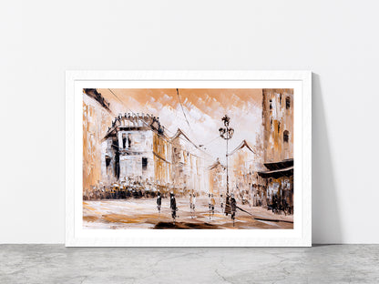 Street View Of Paris Glass Framed Wall Art, Ready to Hang Quality Print With White Border White