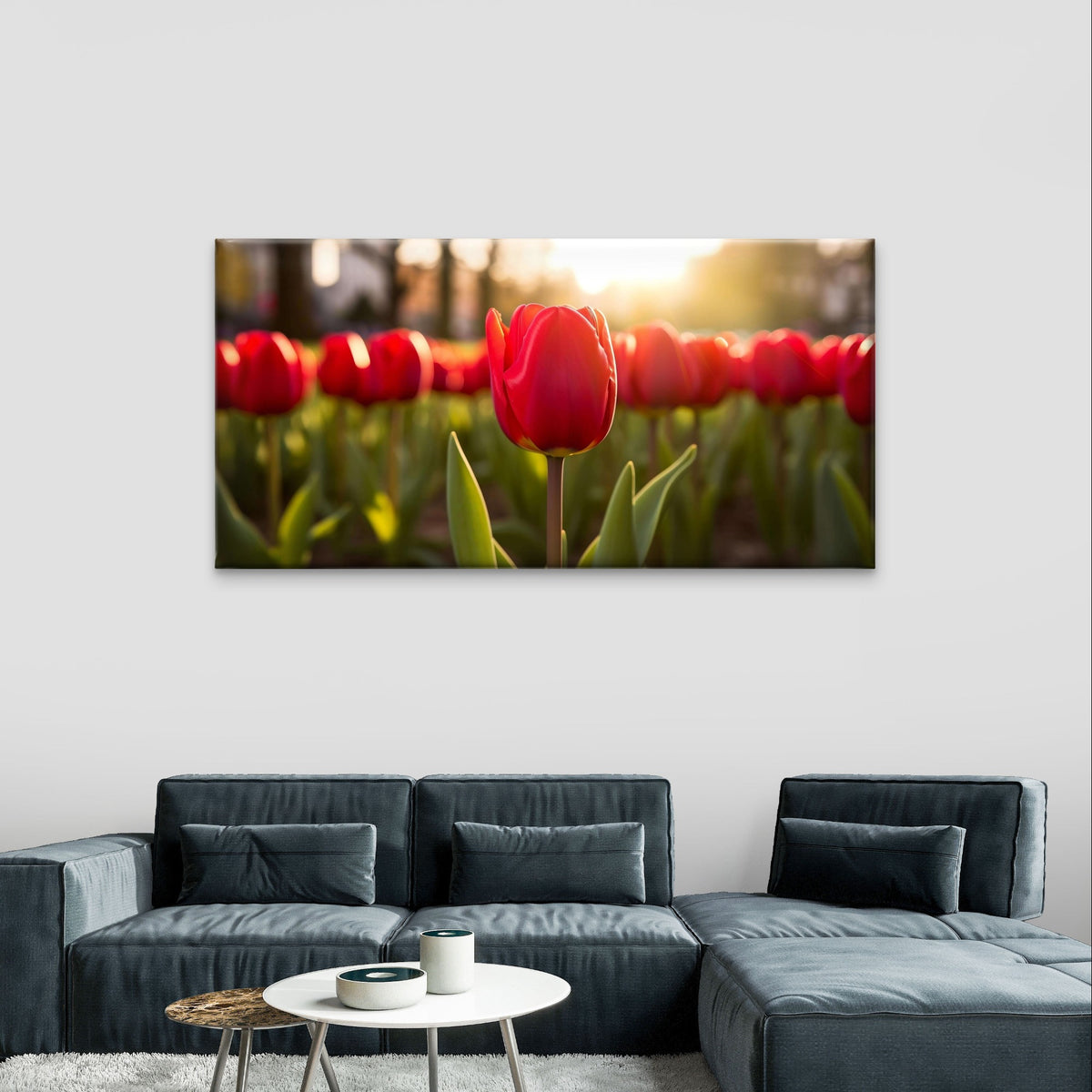 Red Tulips Flower Garden Spring Sunrise Wall Art Canvas Office Home Framed 120x60cm - Bella Home Decor