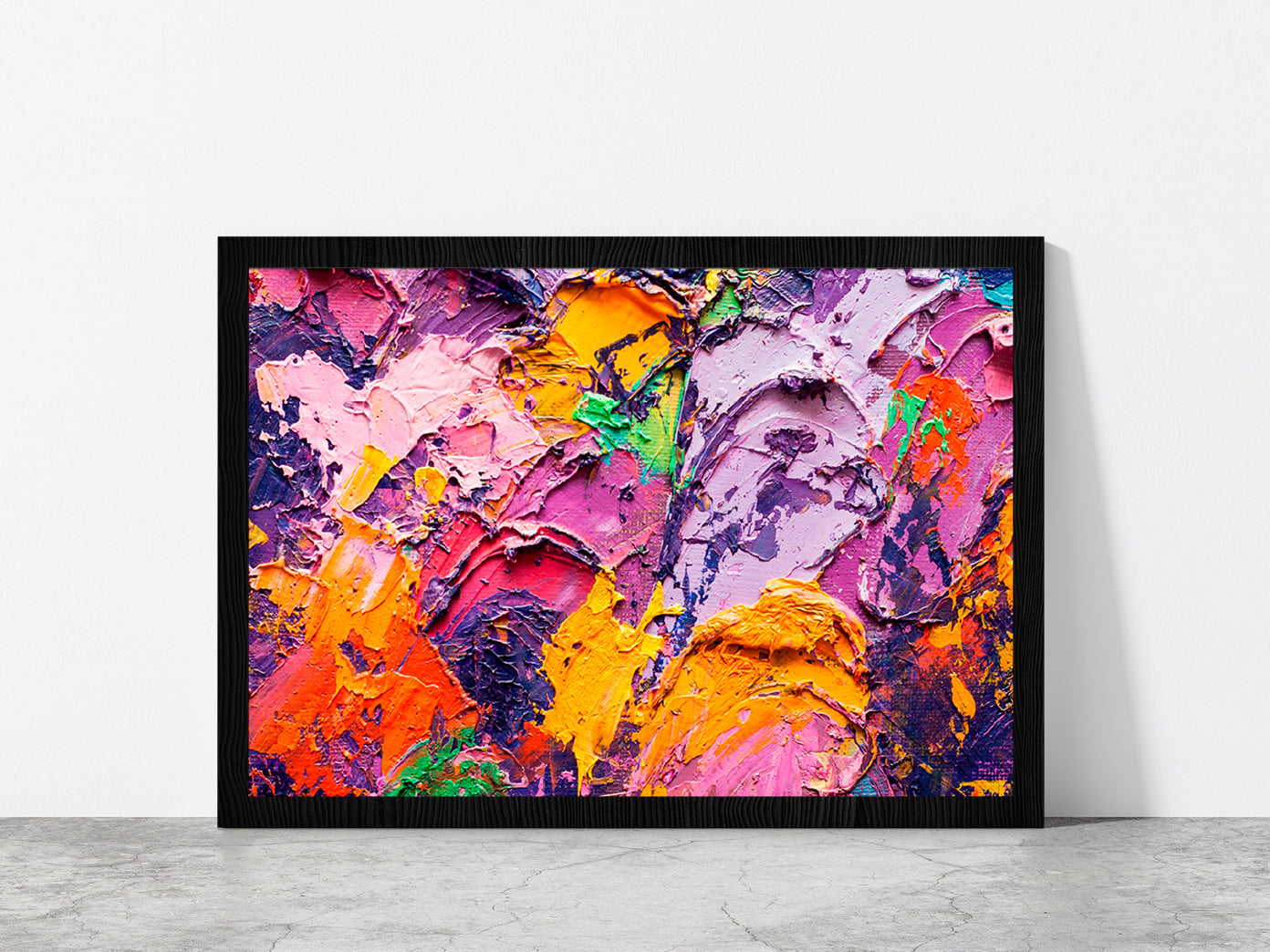 Colorful Abstract Oil Painting Glass Framed Wall Art, Ready to Hang Quality Print Without White Border Black