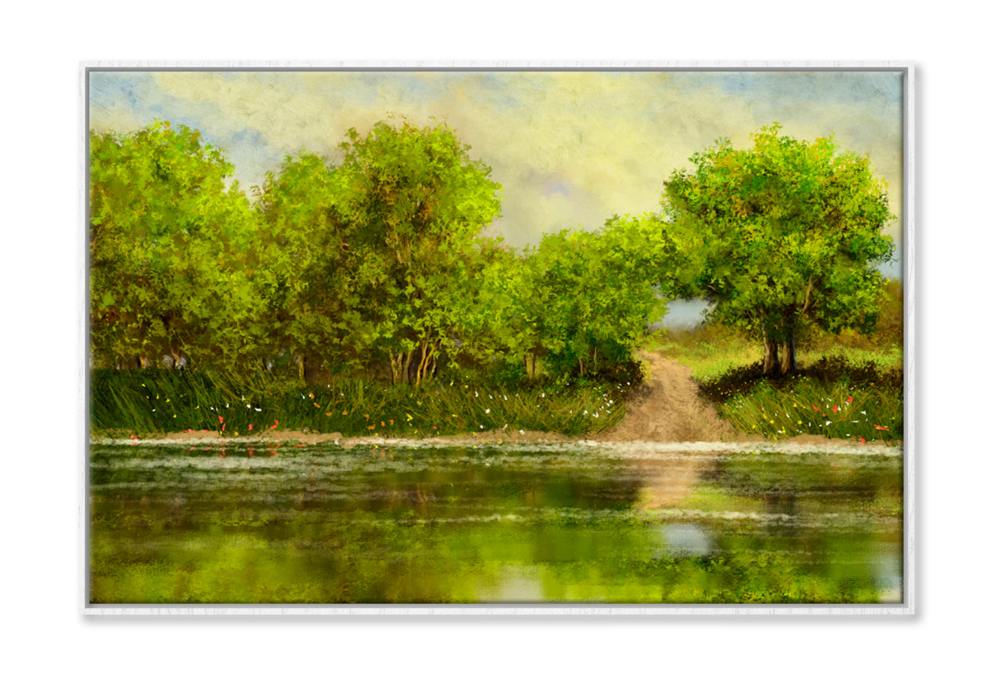 Lake In The Forest Oil Painting Wall Art Limited Edition High Quality Print Canvas Box Framed White