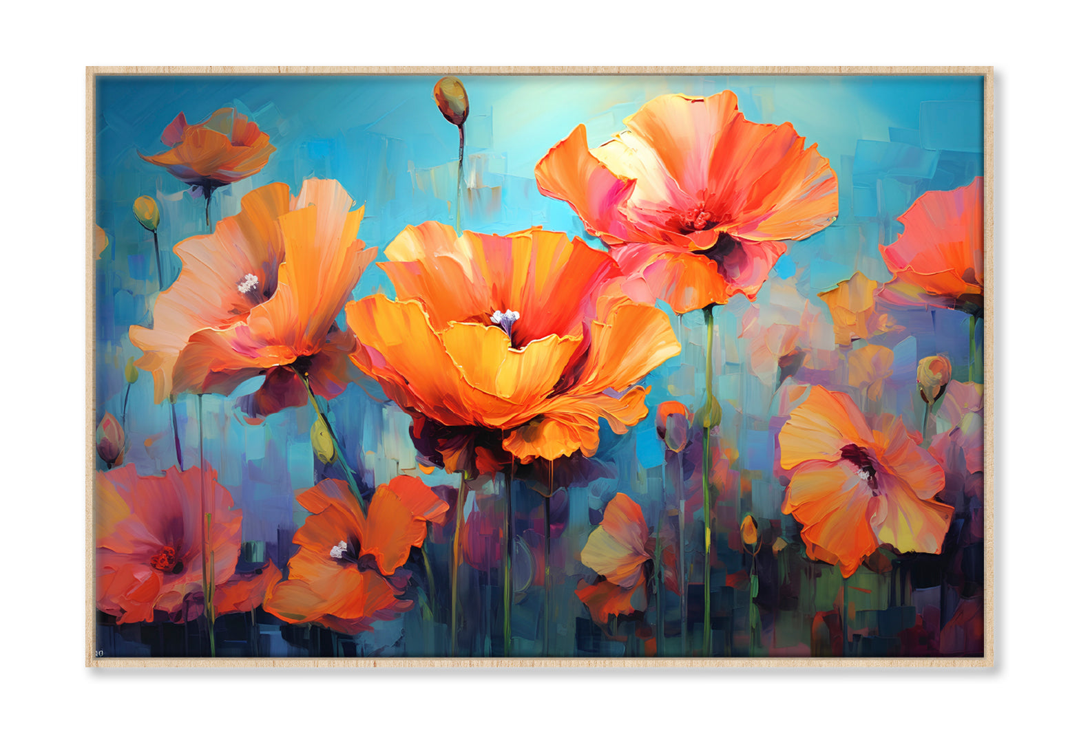 Orange Red Poppy Flowers Oil Painting Wall Art Limited Edition High Quality Print Canvas Box Framed Natural