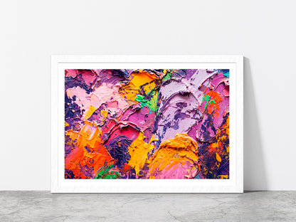 Colorful Abstract Oil Painting Glass Framed Wall Art, Ready to Hang Quality Print With White Border White