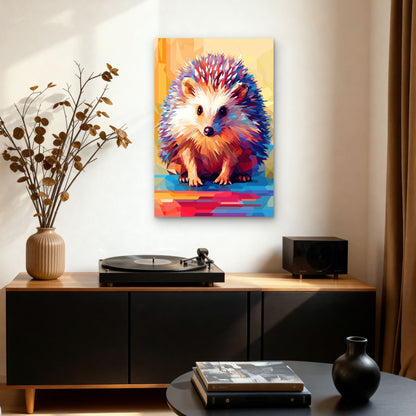Cute Geometric Hedgehog Animal Portrait 40x60cm Metal Print Ready to Hang