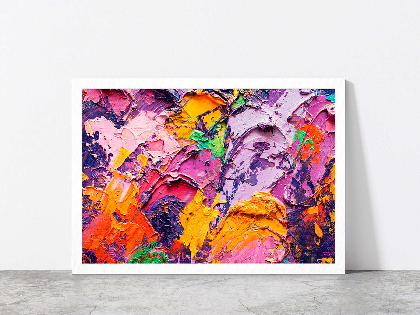 Colorful Abstract Oil Painting Glass Framed Wall Art, Ready to Hang Quality Print Without White Border White