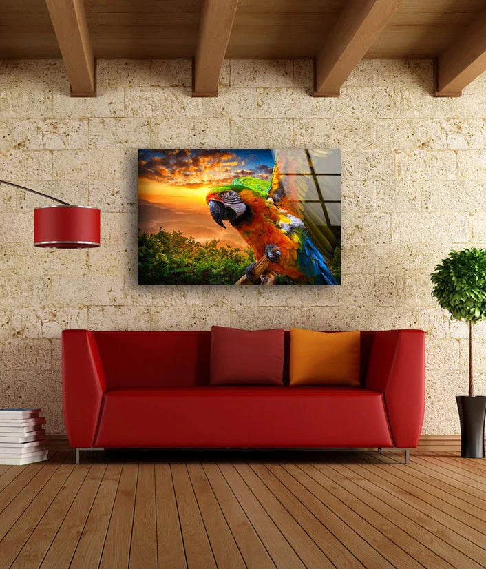 Macaw Parrot Sunset Sky UV Direct Aluminum Print Australian Made Quality