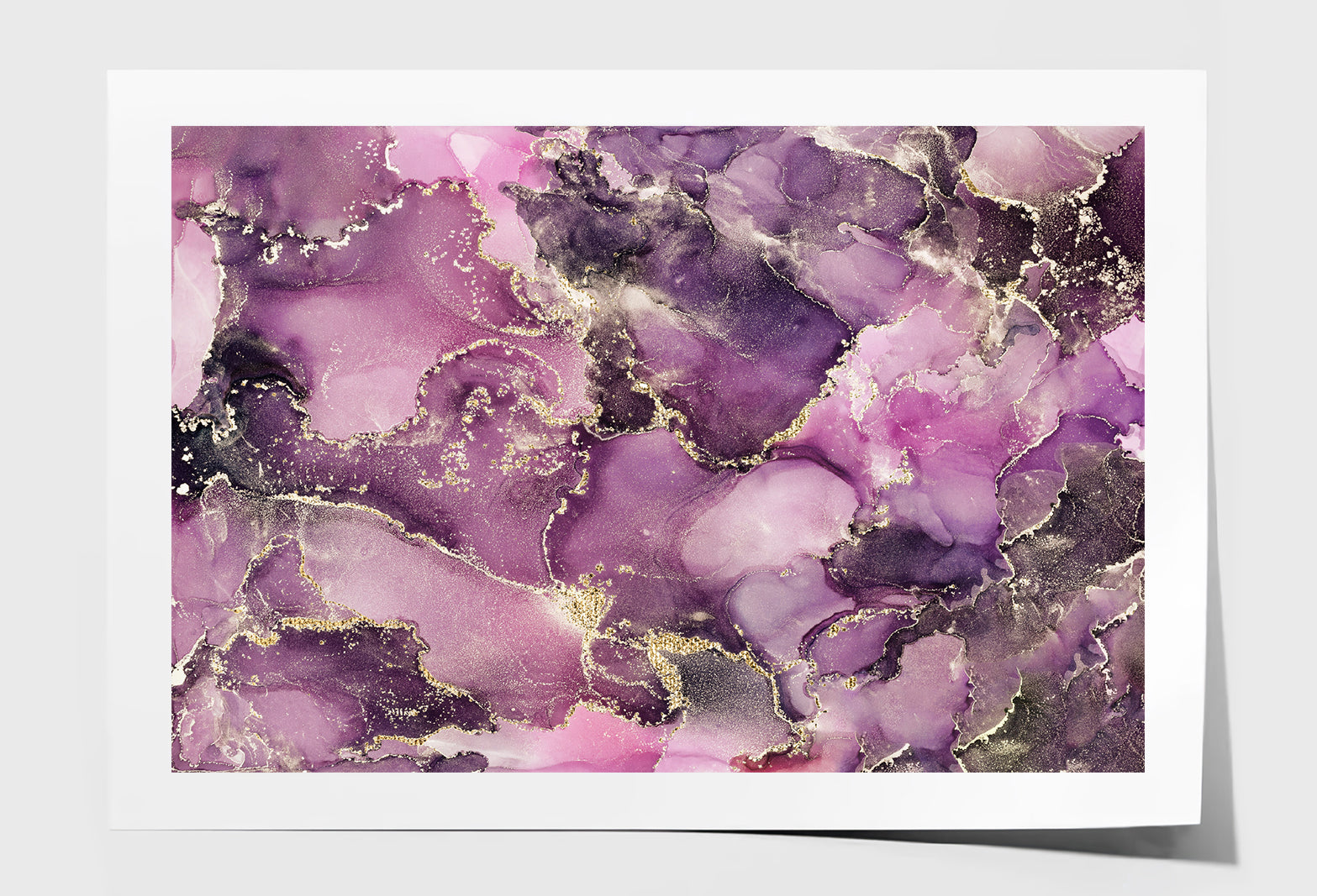 Violet & Gold Abstract Alcohol Ink Painting Wall Art Limited Edition High Quality Print Unframed Roll Canvas None