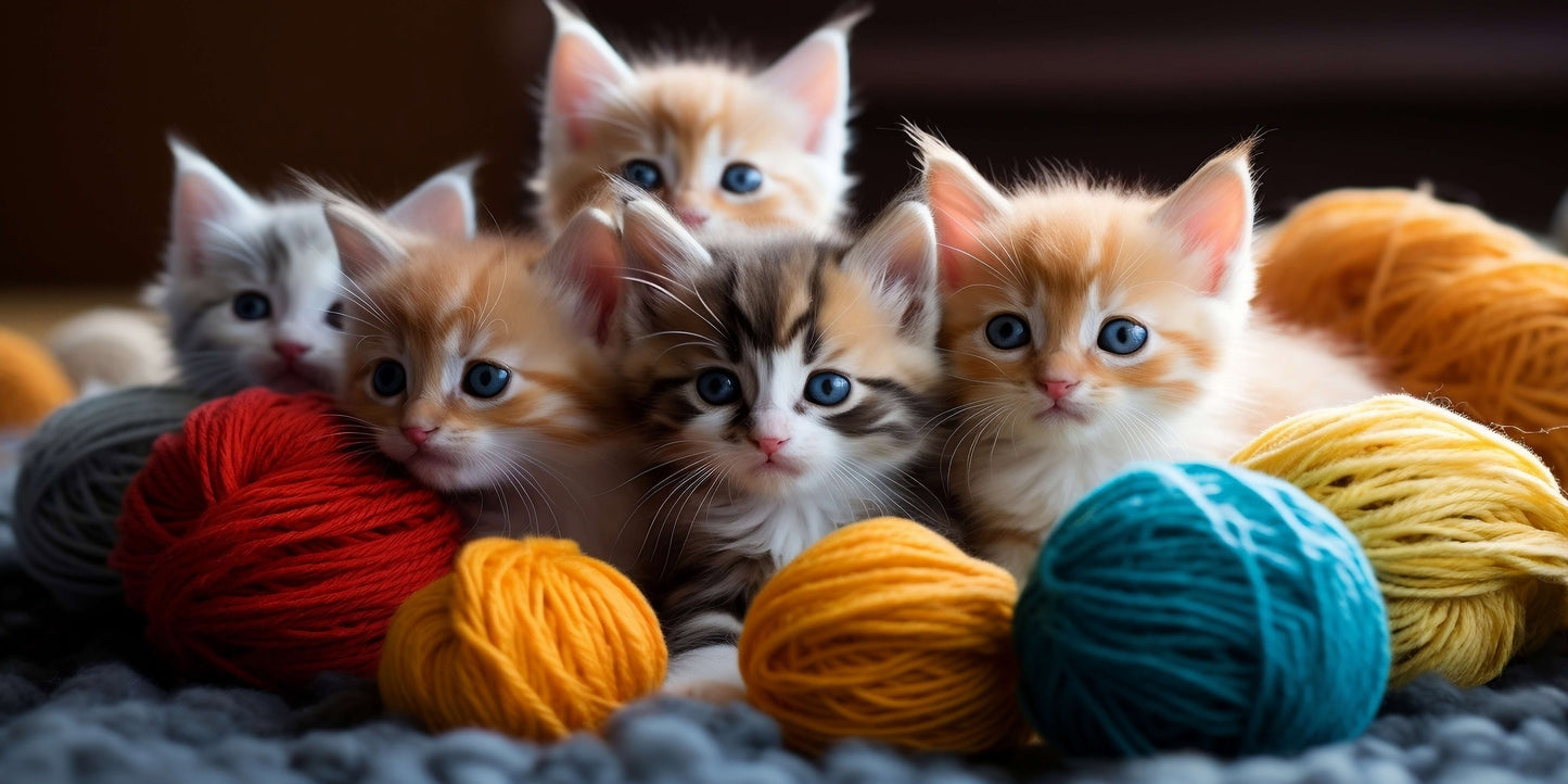Cute Fluffy Kittens Playing Wool Yarn Balls Wall Art Canvas Office Home Room Framed 120x60cm