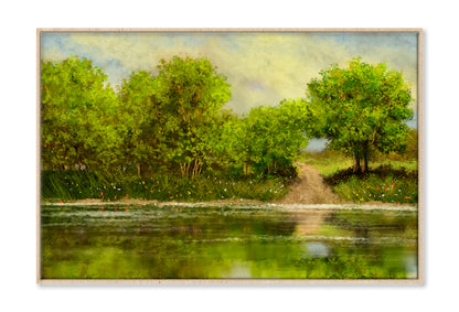 Lake In The Forest Oil Painting Wall Art Limited Edition High Quality Print Canvas Box Framed Natural