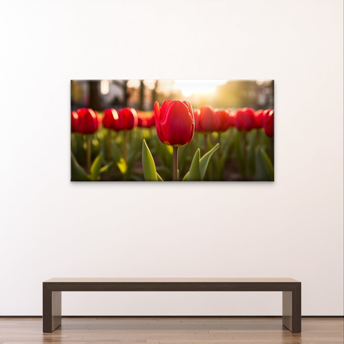 Red Tulips Flower Garden Spring Sunrise Wall Art Canvas Office Home Framed 120x60cm - Bella Home Decor