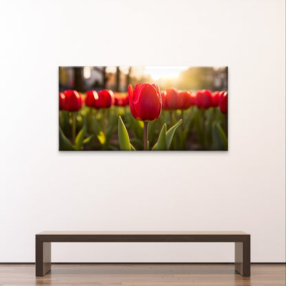 Red Tulips Flower Garden Spring Sunrise Wall Art Canvas Office Home Framed 120x60cm - Bella Home Decor