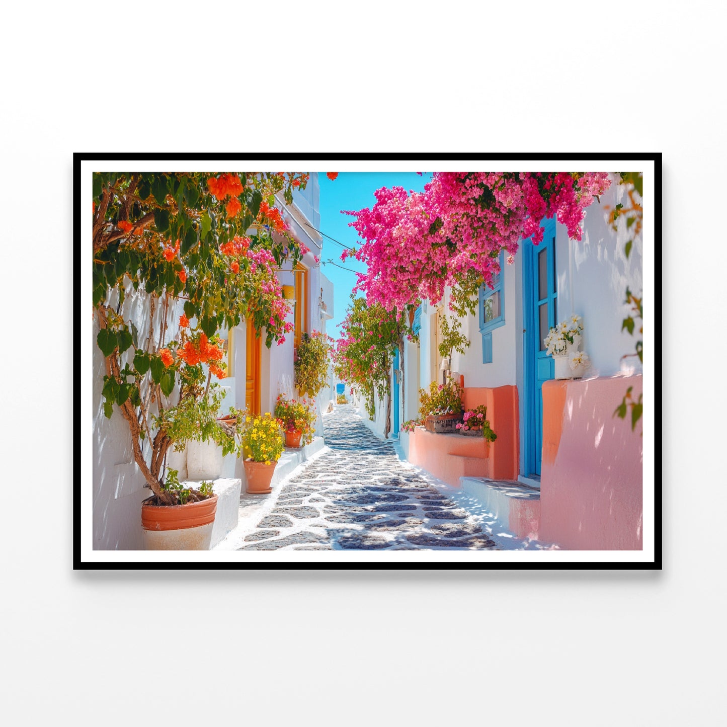 Beautiful Street with Flowers in Greece Home Decor Premium Quality Poster Print Choose Your Sizes