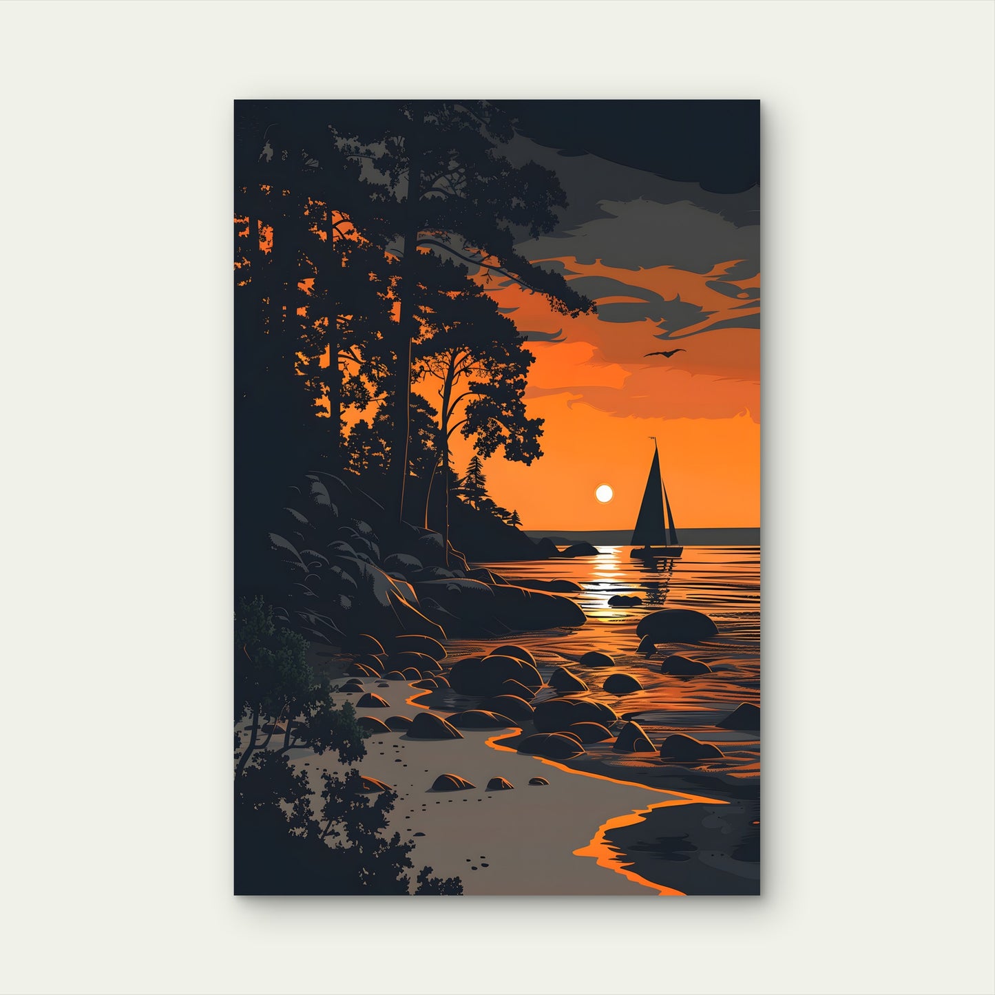 Sunset Beach Sailboat Coastal 60x90cm Metal Print Ready to Hang