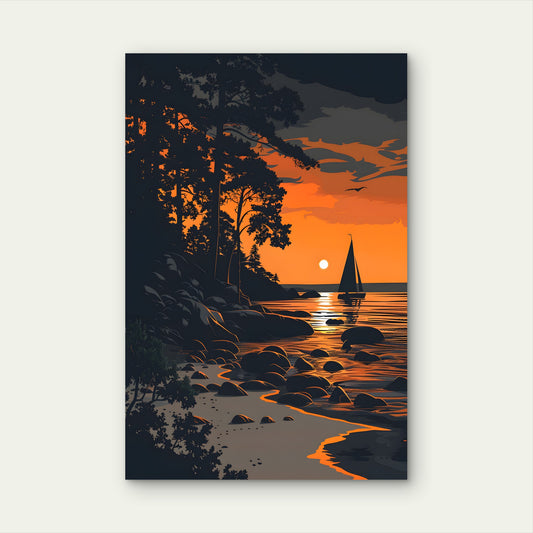 Sunset Beach Sailboat Coastal 60x90cm Metal Print Ready to Hang