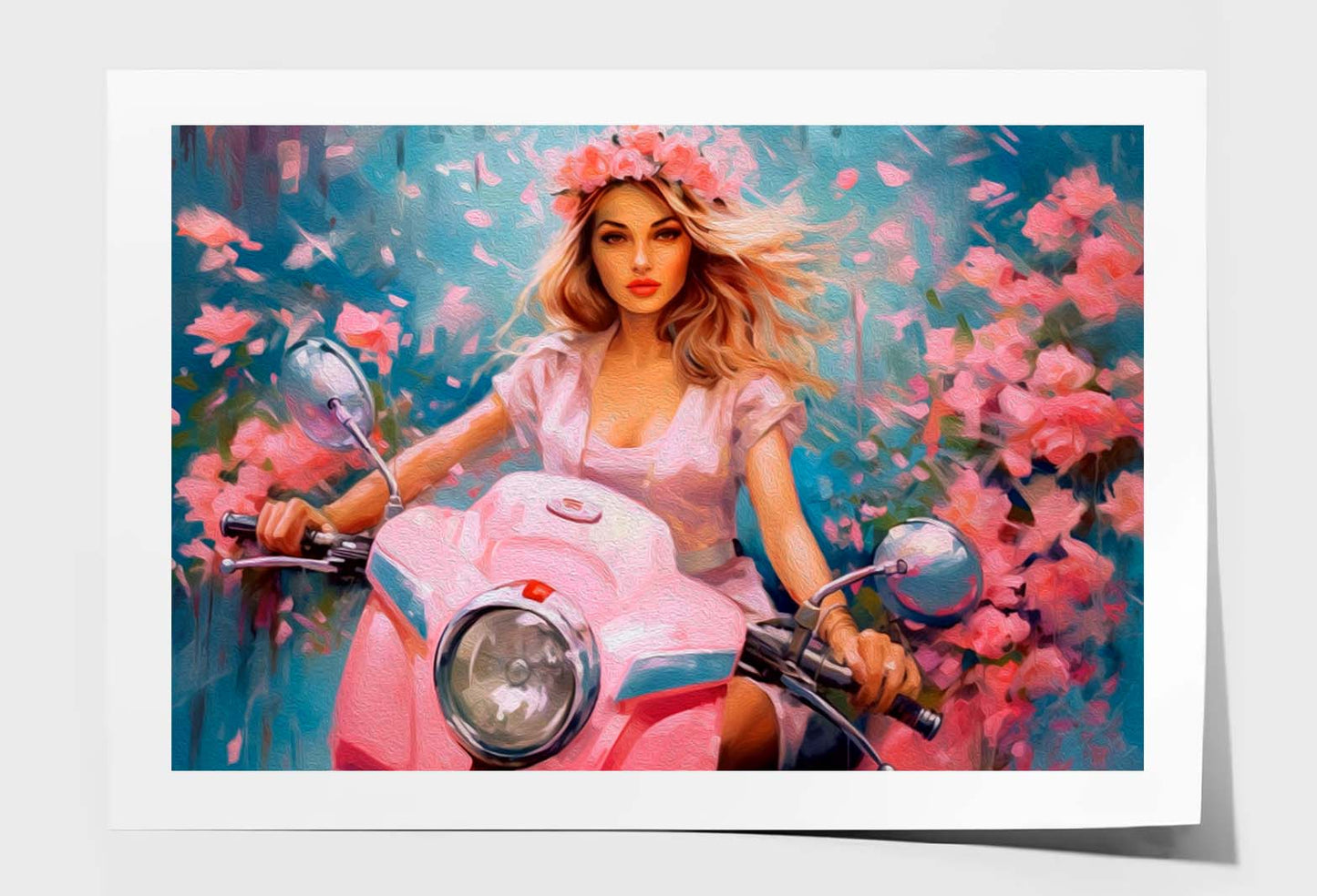 Stylish Girl Scooter Abstract Painting Wall Art Limited Edition High Quality Print