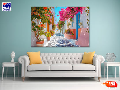 Beautiful Street with Flowers in Greece Print 100% Australian Made - Bella Home Decor
