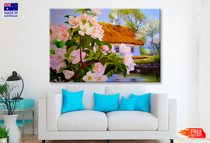 Spring Flowers With House Wall Art Limited Edition High Quality Print