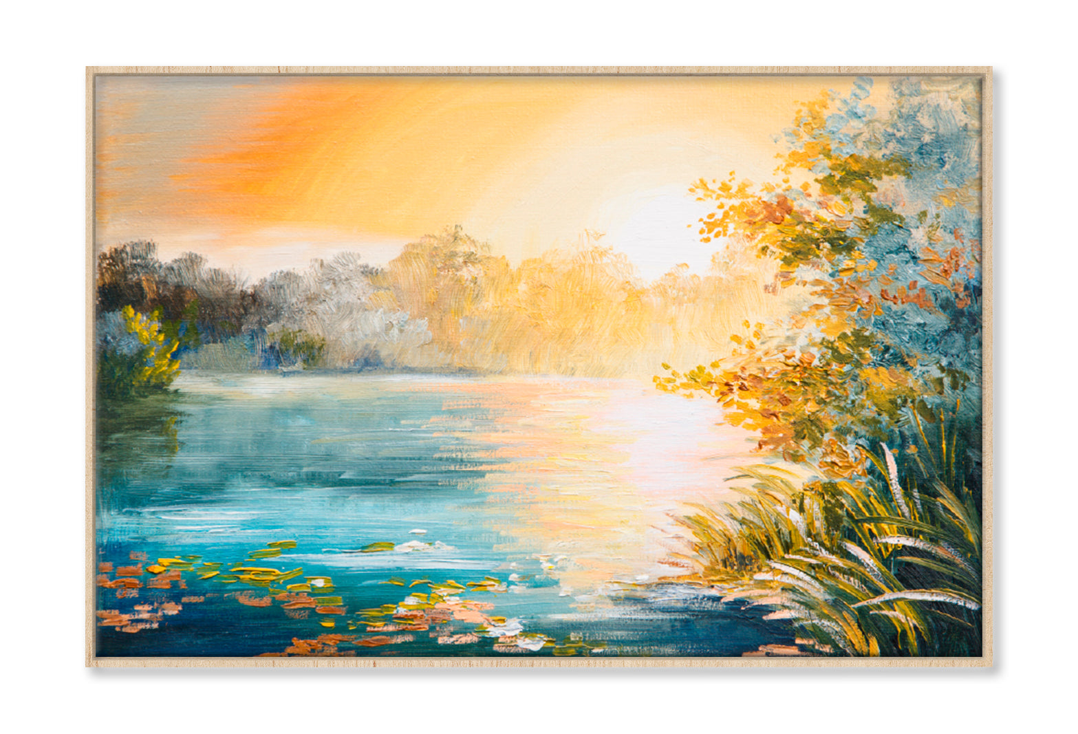 Sunset On The Lake Painting Limited Edition High Quality Print Canvas Box Framed Natural