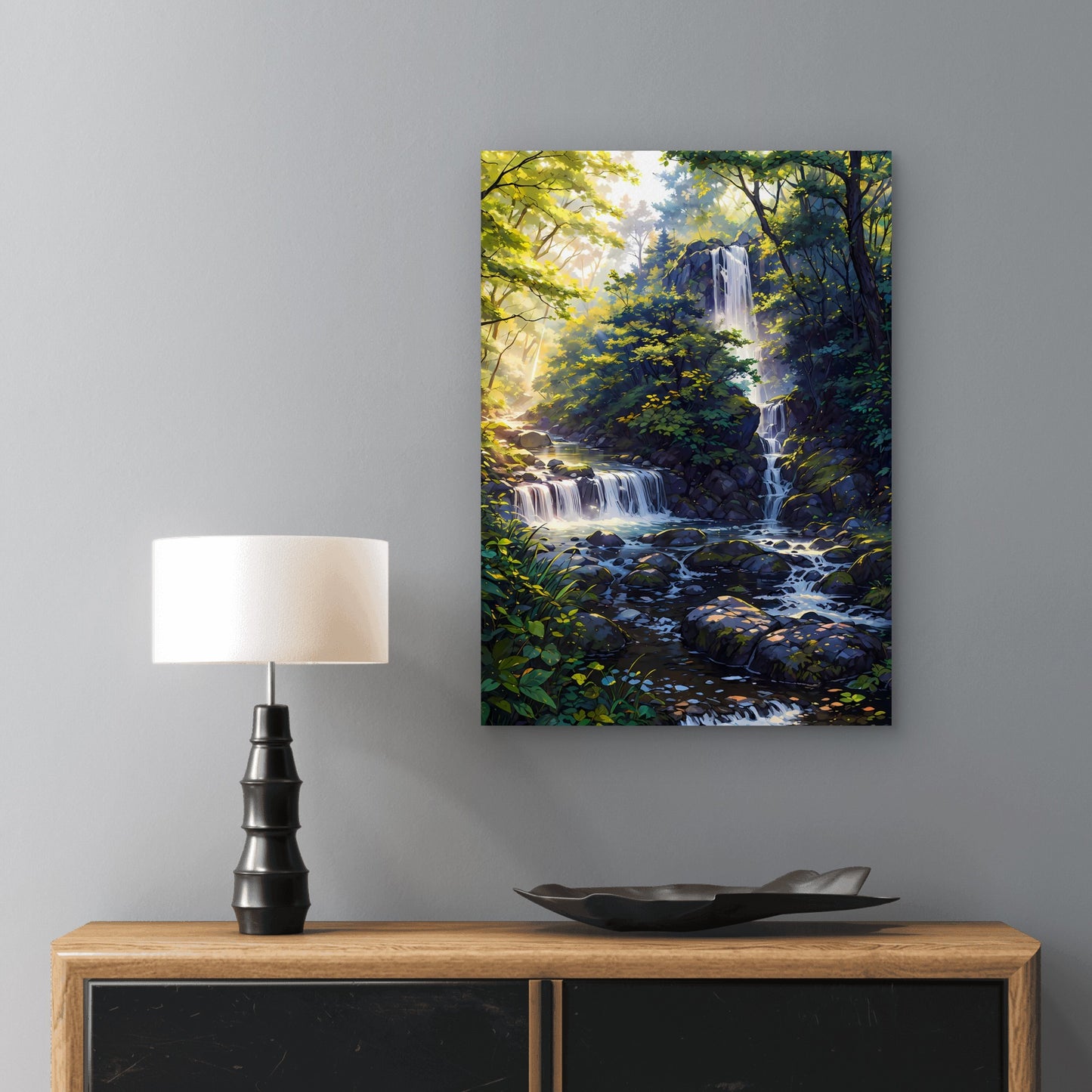 Tropical Forest Stream Waterfall 40x60cm Metal Print Ready to Hang