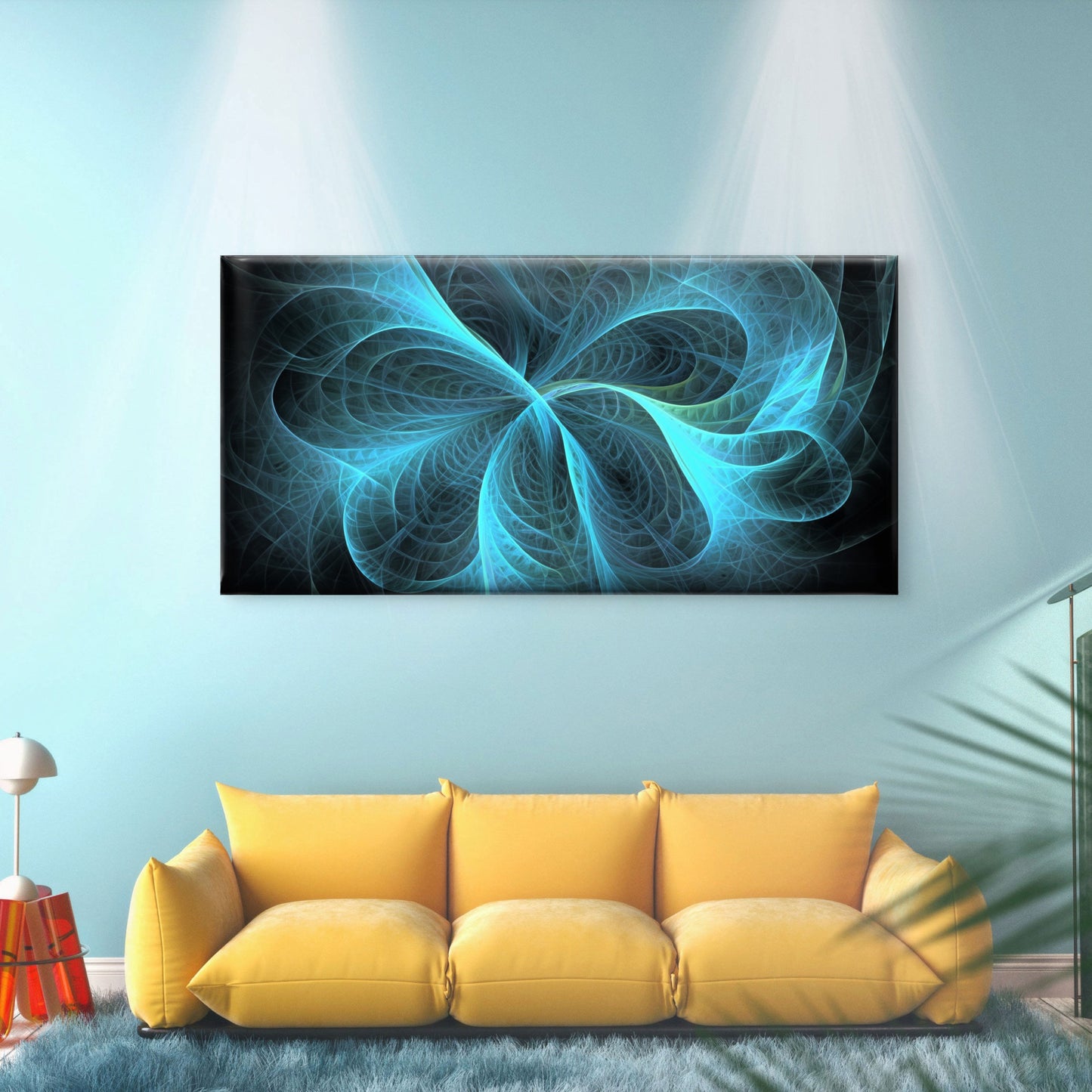 Blue Fractal Energy Wave Wall Art Canvas Office Home Room Framed 120x60cm - Bella Home Decor