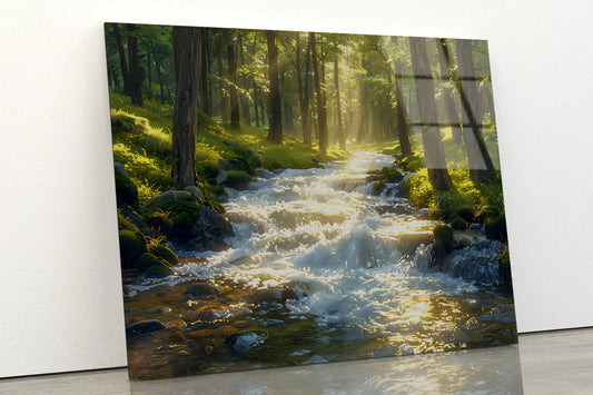 Autumn Forest, River Acrylic Glass Print Tempered Glass Wall Art 100% Made in Australia Ready to Hang - Bella Home Decor
