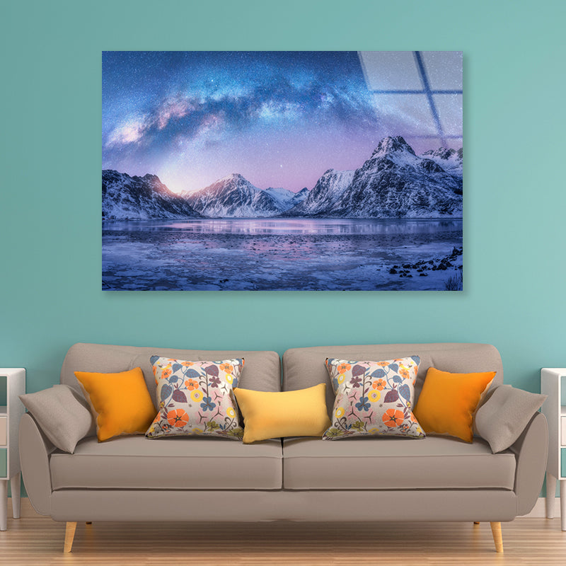 A Body of Water in the Foreground and Mountains Acrylic Glass Print Tempered Glass Wall Art 100% Made in Australia Ready to Hang