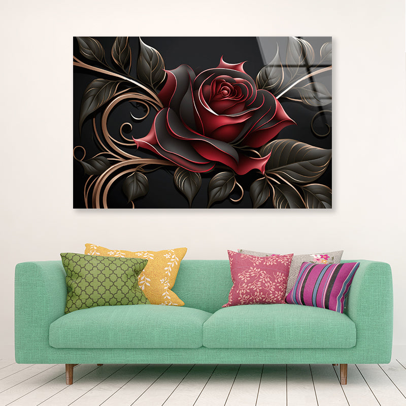 Roses Artistic Flower Design Acrylic Glass Print Tempered Glass Wall Art 100% Made in Australia Ready to Hang - Bella Home Decor