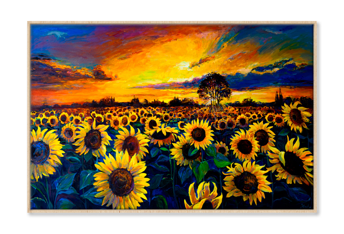 Sunflower Field Oil Painting Wall Art Limited Edition High Quality Print Canvas Box Framed Natural