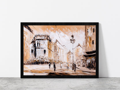 Street View Of Paris Glass Framed Wall Art, Ready to Hang Quality Print Without White Border Black