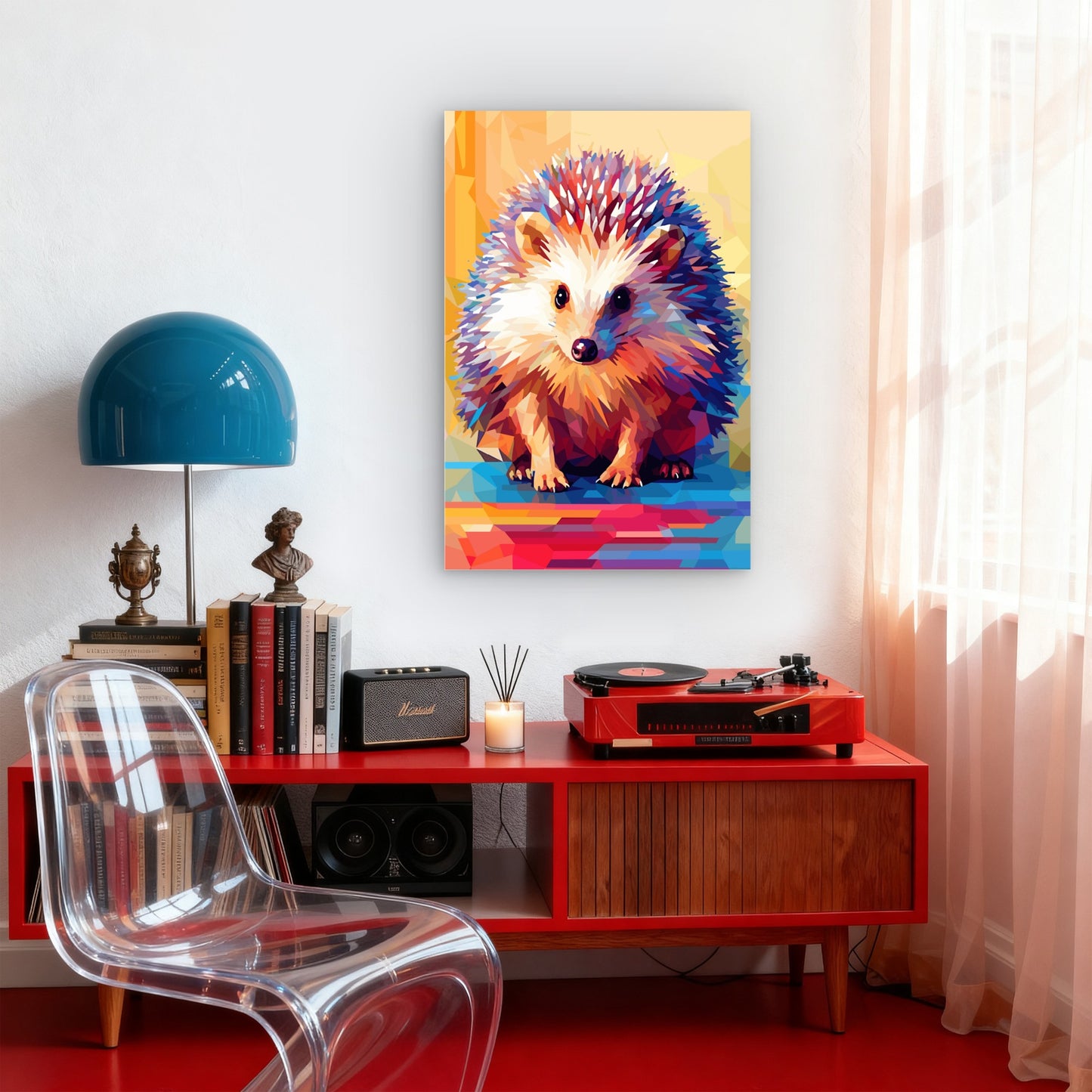 Cute Geometric Hedgehog Animal Portrait 40x60cm Metal Print Ready to Hang
