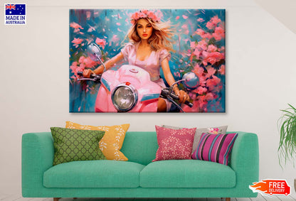 Stylish Girl Scooter Abstract Painting Wall Art Limited Edition High Quality Print