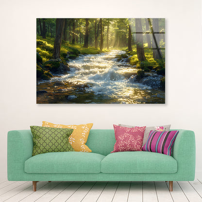 Autumn Forest, River Acrylic Glass Print Tempered Glass Wall Art 100% Made in Australia Ready to Hang - Bella Home Decor