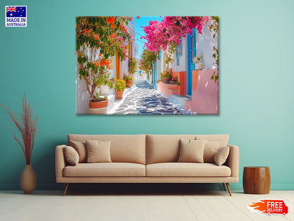 Beautiful Street with Flowers in Greece Print 100% Australian Made - Bella Home Decor