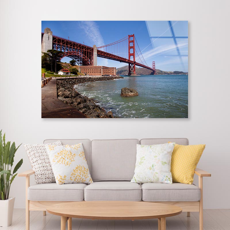 Golden Gate Bridge in The Bright Summer Light Acrylic Glass Print Tempered Glass Wall Art 100% Made in Australia Ready to Hang - Bella Home Decor