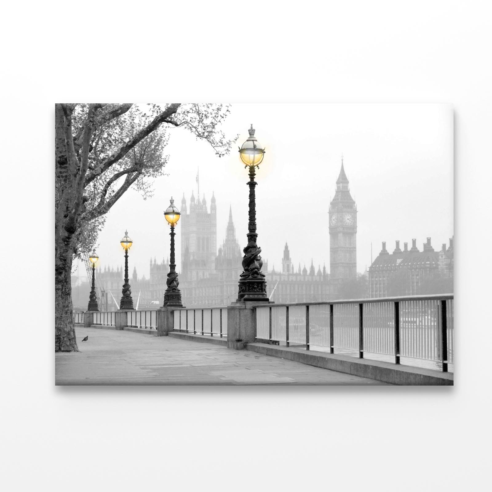 B&W Street Lights with City Acrylic Glass Print Tempered Glass Wall Art 100% Made in Australia Ready to Hang