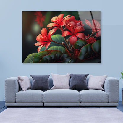 Red Tropical Flowers Acrylic Glass Print Tempered Glass Wall Art 100% Made in Australia Ready to Hang - Bella Home Decor