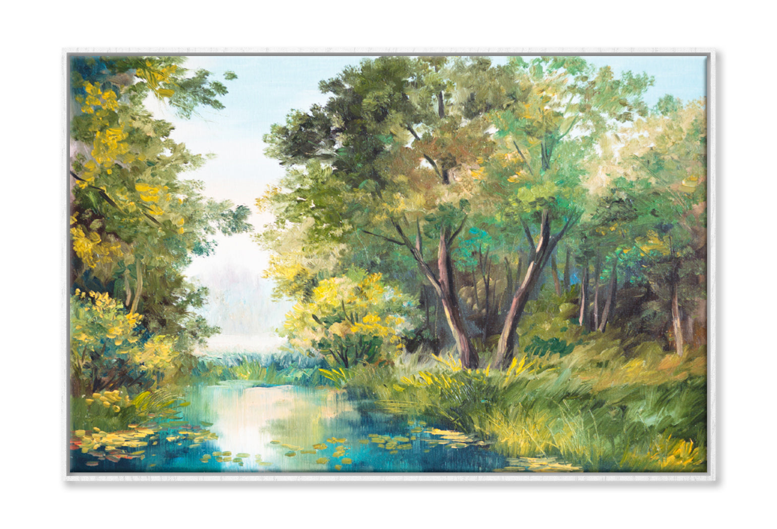 Pond In The Forest Oil Painting Wall Art Limited Edition High Quality Print Canvas Box Framed White