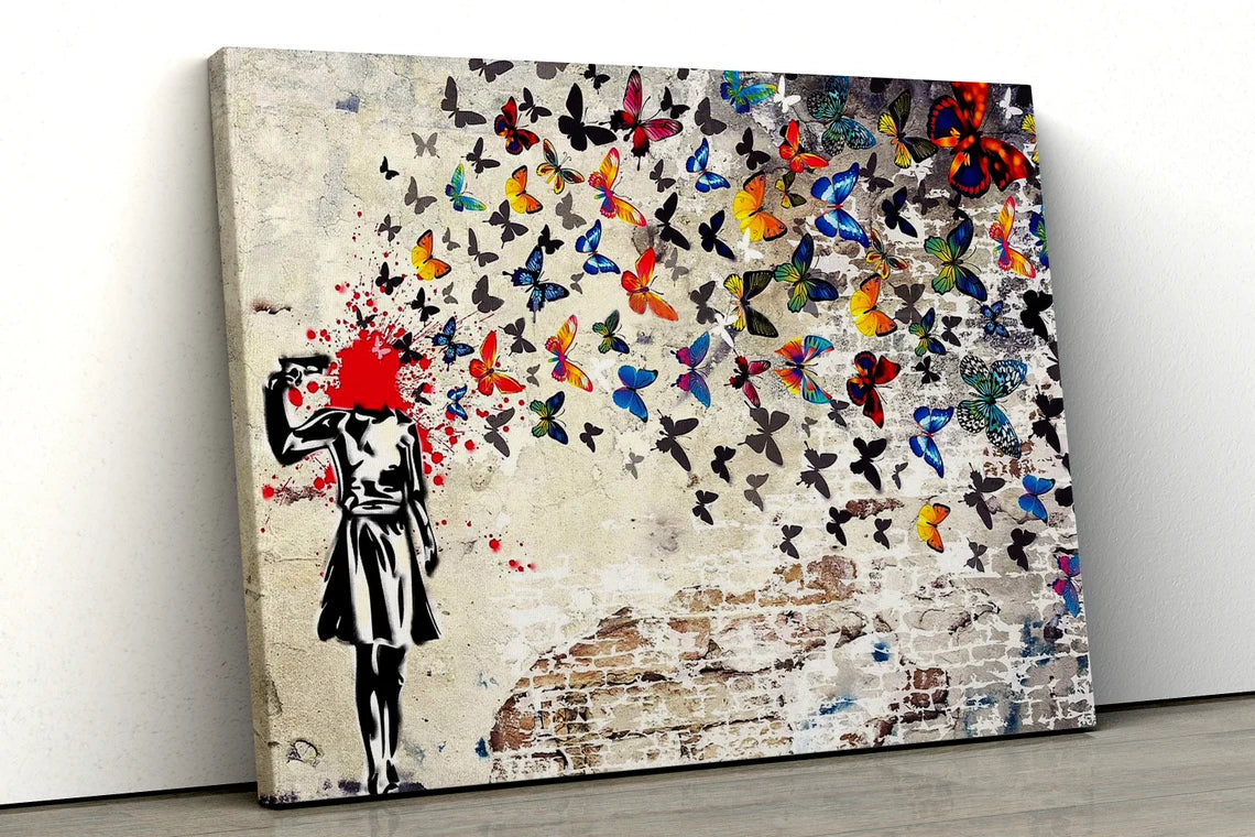 Banksy Butterfly Brains Girl UV Direct Aluminum Print Australian Made Quality