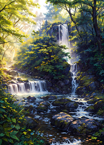 Tropical Forest Stream Waterfall 40x60cm Metal Print Ready to Hang