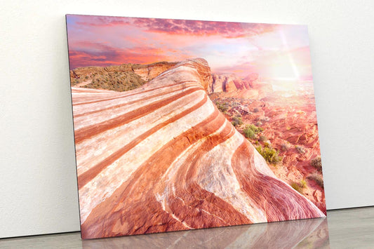 Amazing Colors and Shape of The Fire Wave Rock in Valley Of Fire State Park, Nevada, USA Acrylic Glass Print Tempered Glass Wall Art 100% Made in Australia Ready to Hang - Bella Home Decor