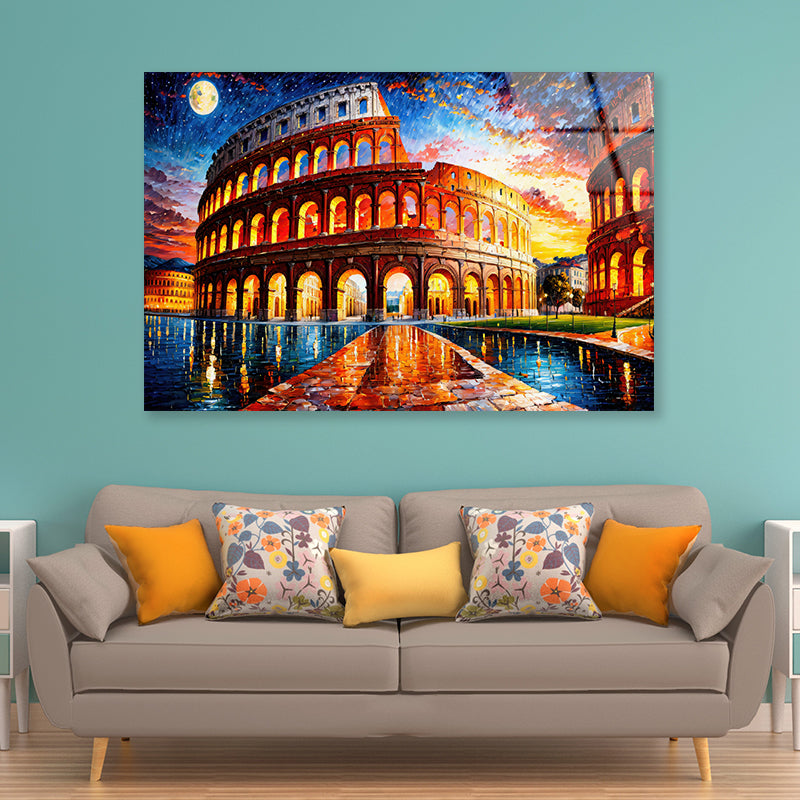 Oil Painting of Colosseum in Rome Acrylic Glass Print Tempered Glass Wall Art 100% Made in Australia Ready to Hang